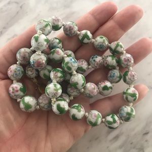 Fabulous Pink Green Cloisonné Necklace